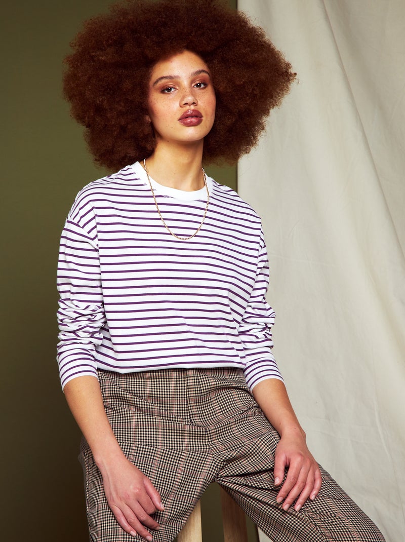 T-shirt estilo marinheiro em jersey Branco/Roxo - Kiabi