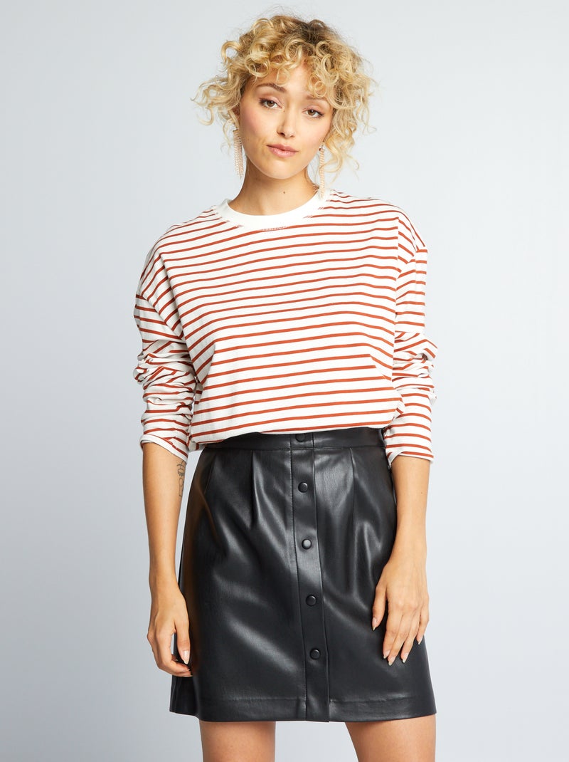 T-shirt estilo marinheiro em jersey Laranja/branco - Kiabi