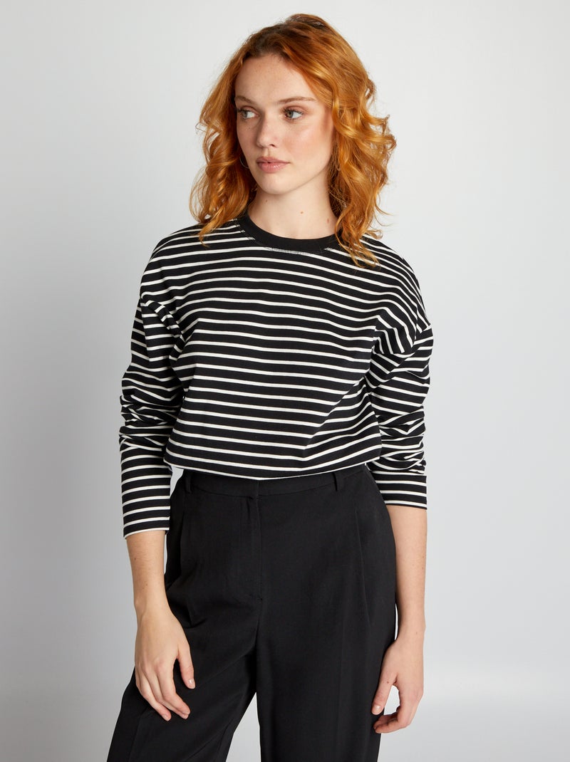 T-shirt estilo marinheiro em jersey Preto - Kiabi