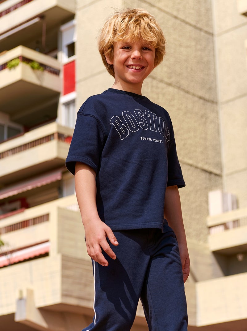 T-shirt estilo universitário de manga curta Azul - Kiabi