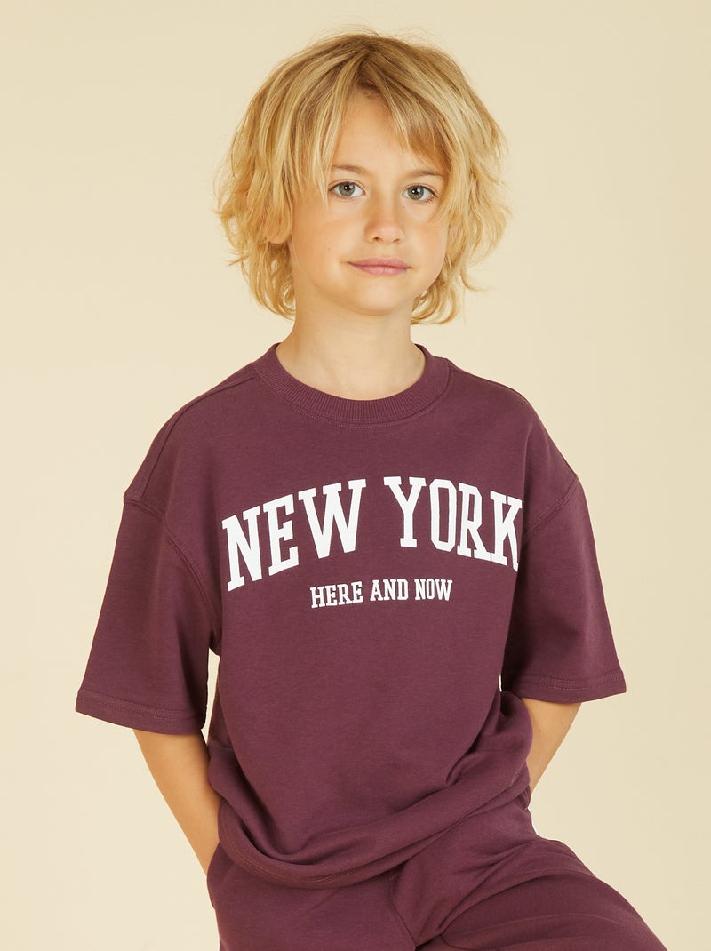 T-shirt estilo universitário de manga curta Castanho - Kiabi