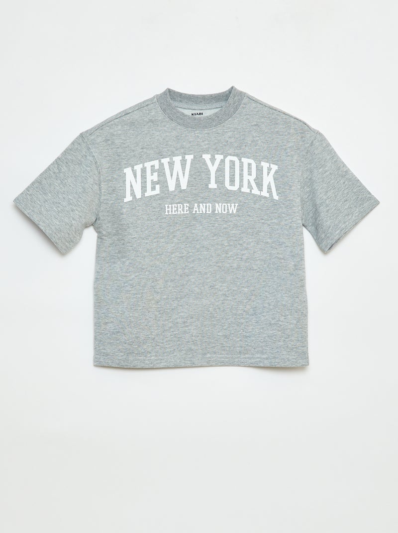 T-shirt estilo universitário de manga curta Cinza - Kiabi