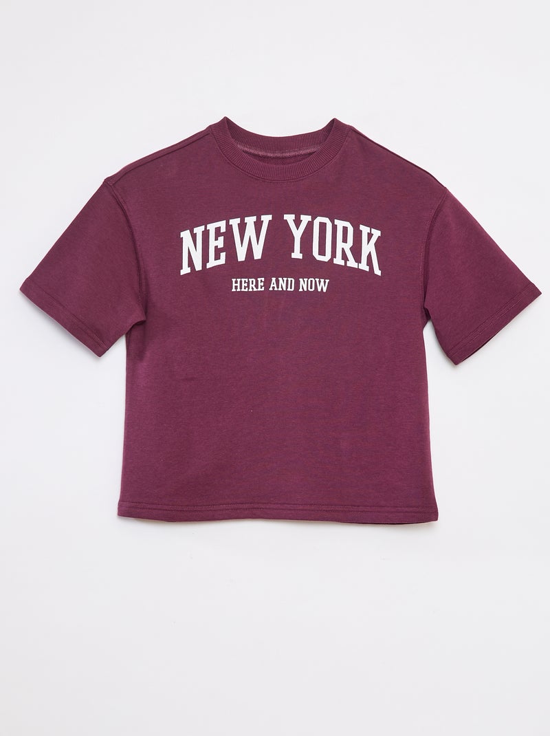 T-shirt estilo universitário manga curta Castanho - Kiabi