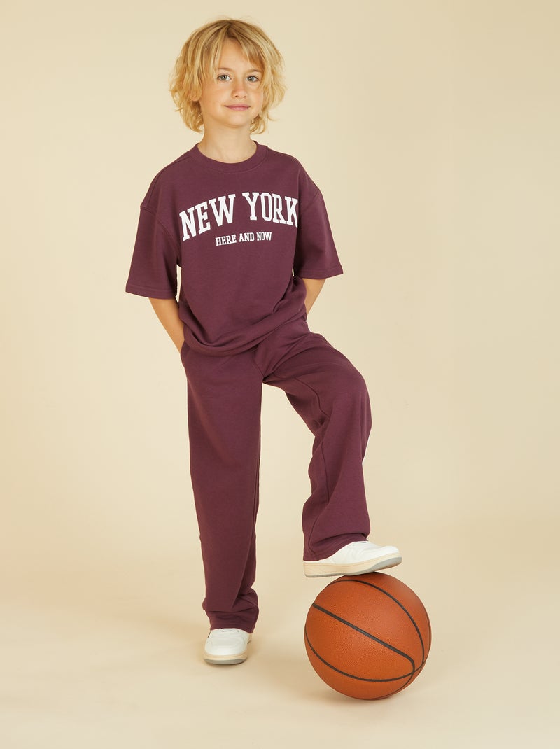 T-shirt estilo universitário manga curta Castanho - Kiabi