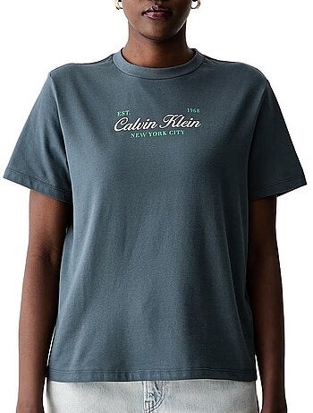 T-shirt feminina calvin klein jeans classic script cinzenta