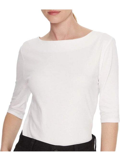 T-Shirt Feminina Calvin Klein Jeans Half Supima Boat Branca - Kiabi T-Shirt Feminina Calvin Klein Jeans Half Supima Boat Branca - Kiabi