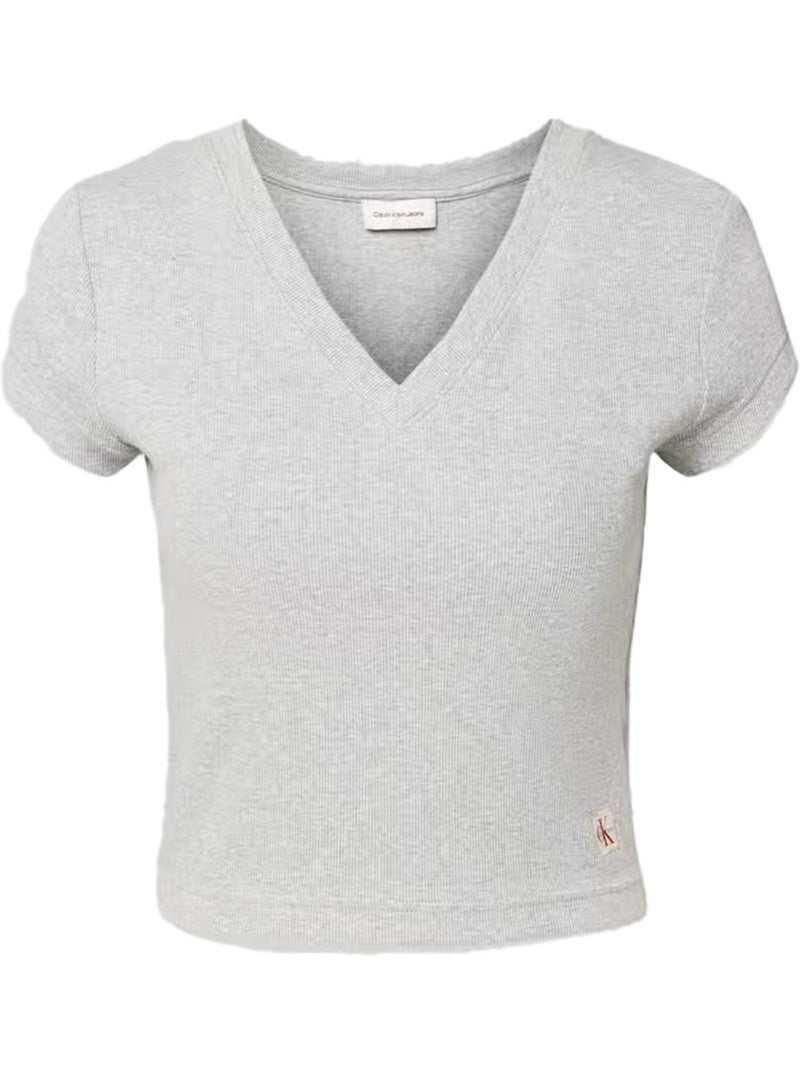 T-Shirt Feminina Calvin Klein Jeans Label Cinzenta Nuvem Cinza-prateado - Kiabi