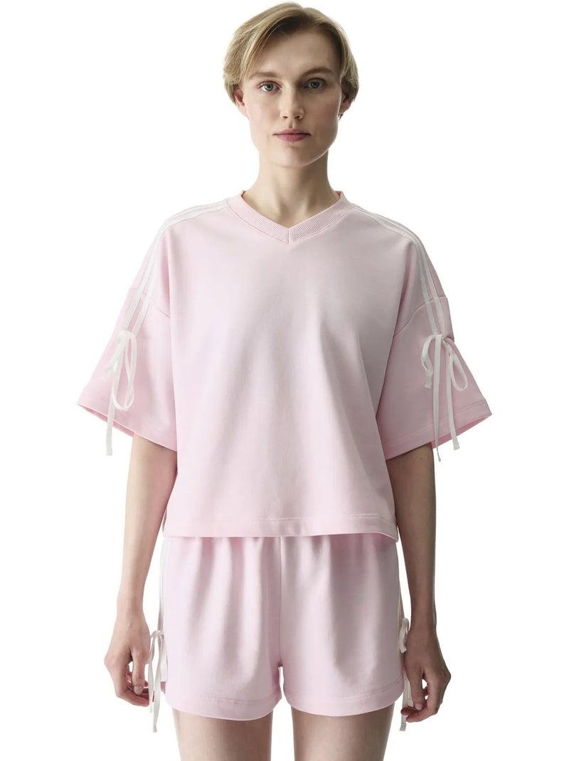 T-shirt feminina com detalhe de laço penti Rosa doce - Kiabi