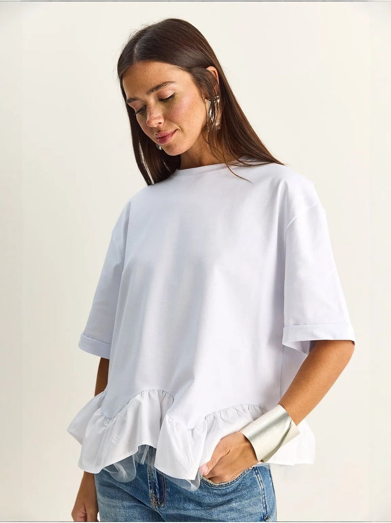 T-shirt feminina de algodão e elastano lucci Branco - Kiabi