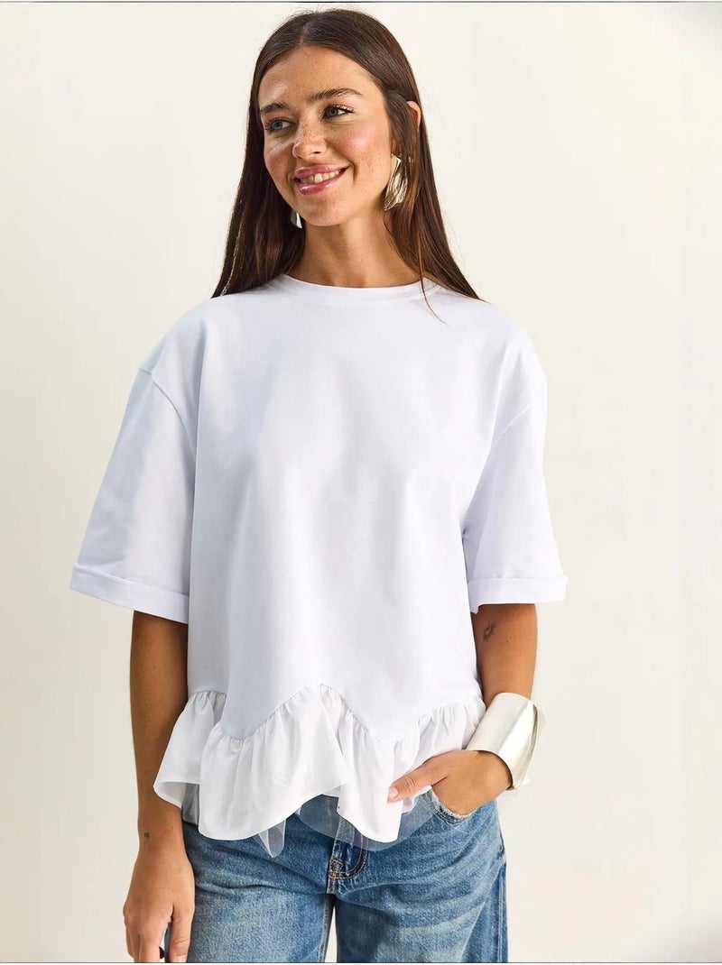 T-shirt feminina de algodão e elastano lucci Branco - Kiabi