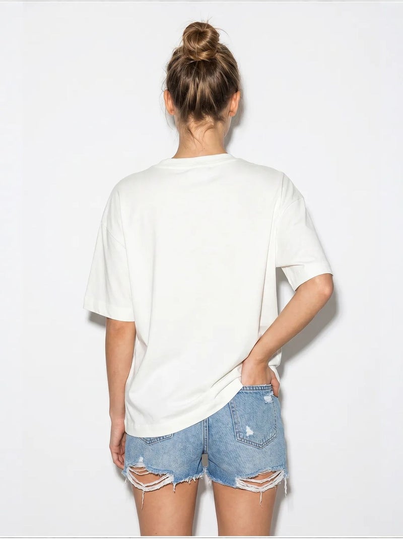T-shirt feminina de algodão e elastano lucci Branco sujo - Kiabi