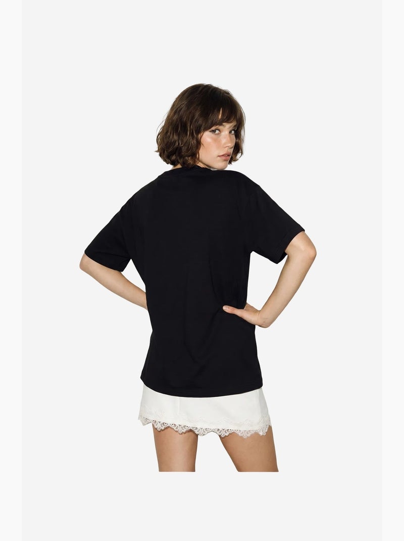 T-shirt feminina de algodão e elastano lucci Preto - Kiabi