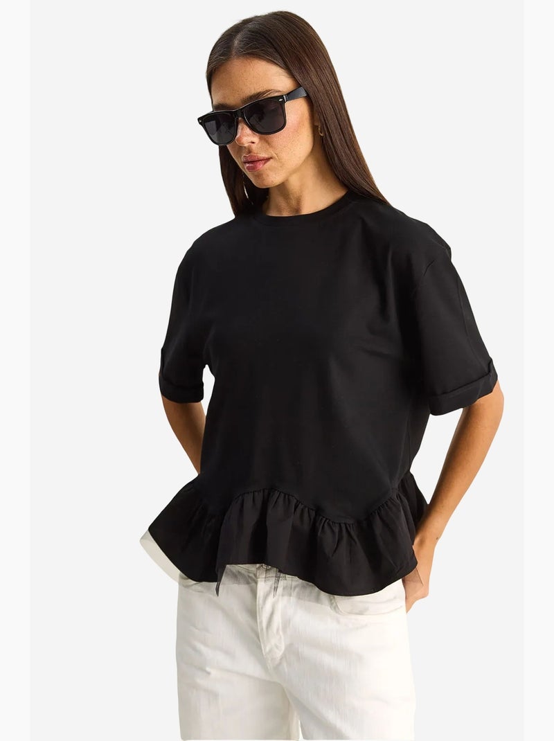 T-shirt feminina de algodão e elastano lucci Preto - Kiabi