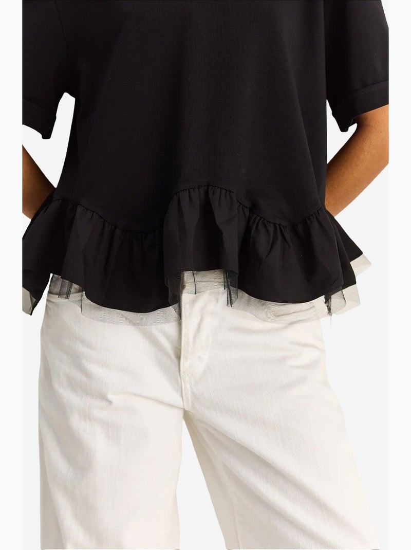 T-shirt feminina de algodão e elastano lucci Preto - Kiabi