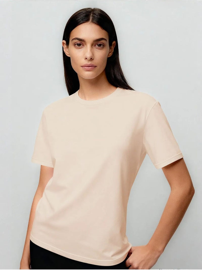 T-shirt feminina de algodão e elastano tommy Bege-argila - Kiabi