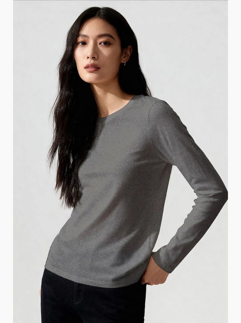 T-shirt feminina de algodão e elastano tommy Cinza-preto - Kiabi