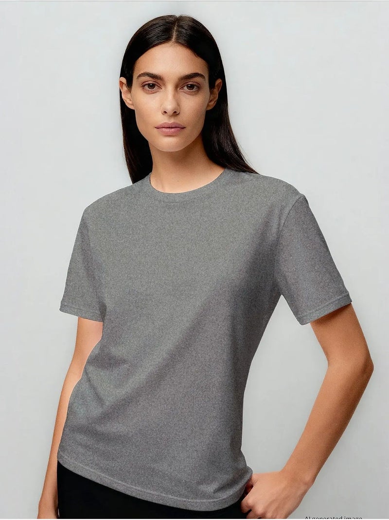 T-shirt feminina de algodão e elastano tommy Cinza-preto - Kiabi