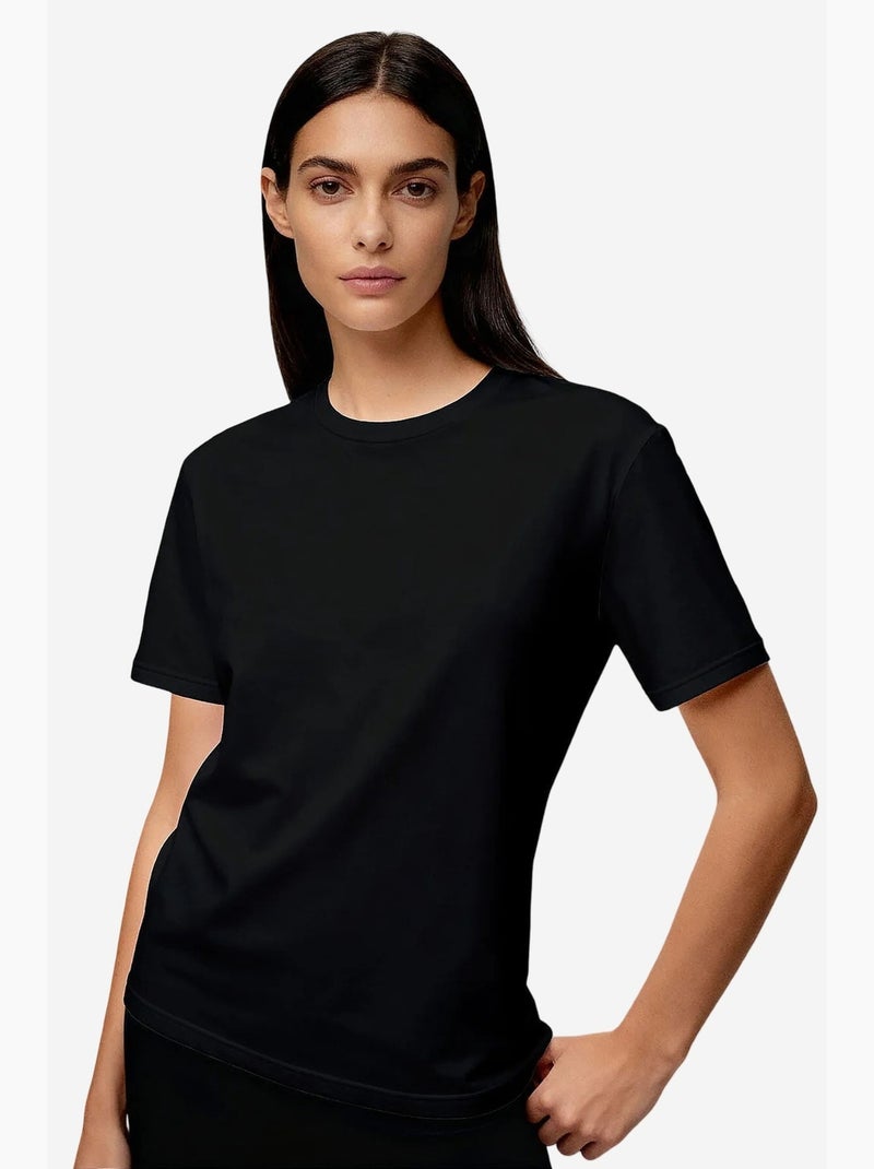 T-shirt feminina de algodão e elastano tommy Preto - Kiabi