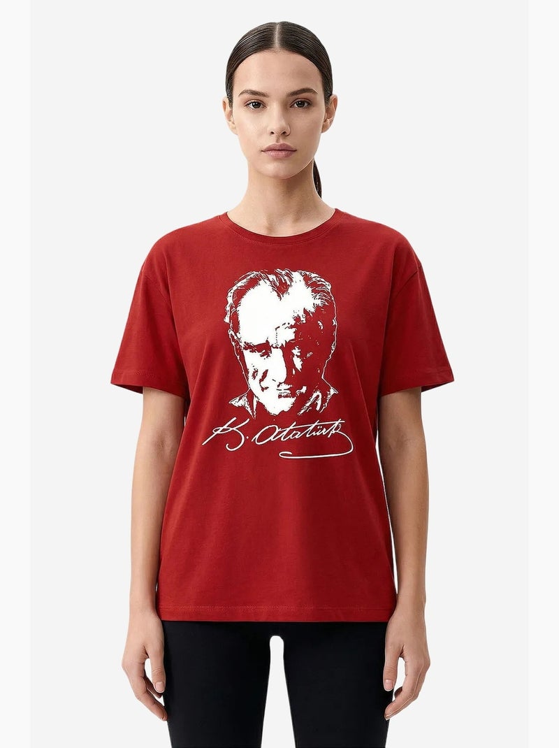 T-shirt feminina de algodão e elastano tommy Vermelho - Kiabi