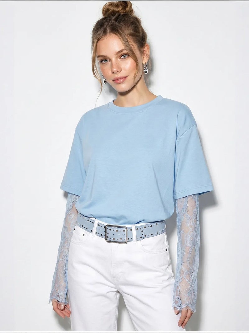T-shirt feminina de algodão e poliéster lucci Azul-céu - Kiabi