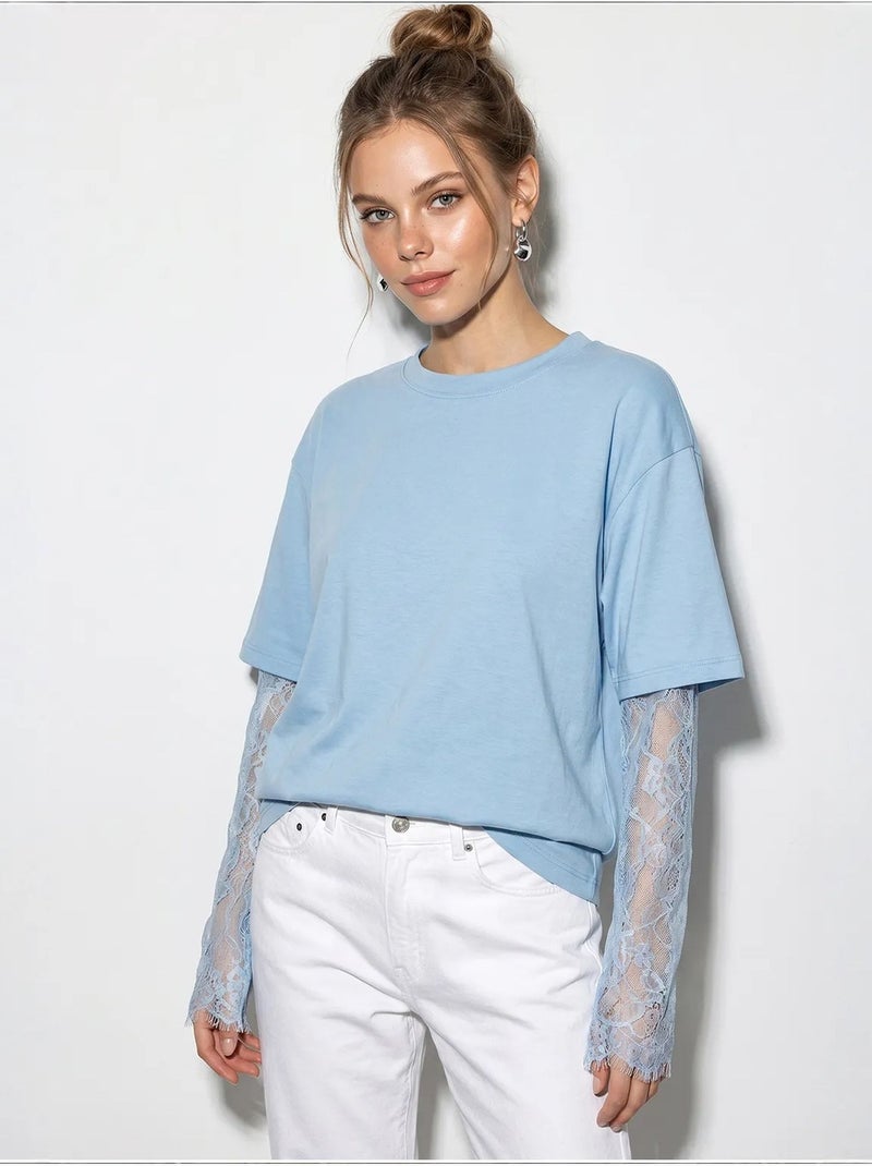 T-shirt feminina de algodão e poliéster lucci Azul-céu - Kiabi