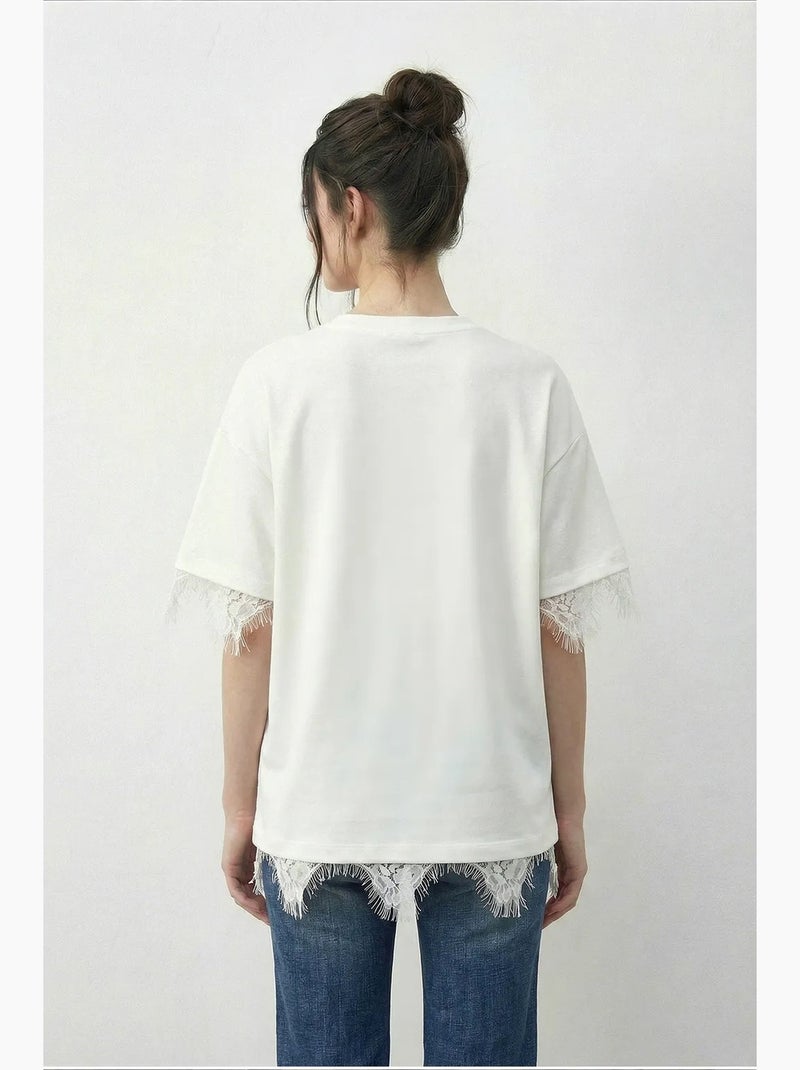 T-shirt feminina de poliéster e elastano lucci Branco sujo - Kiabi