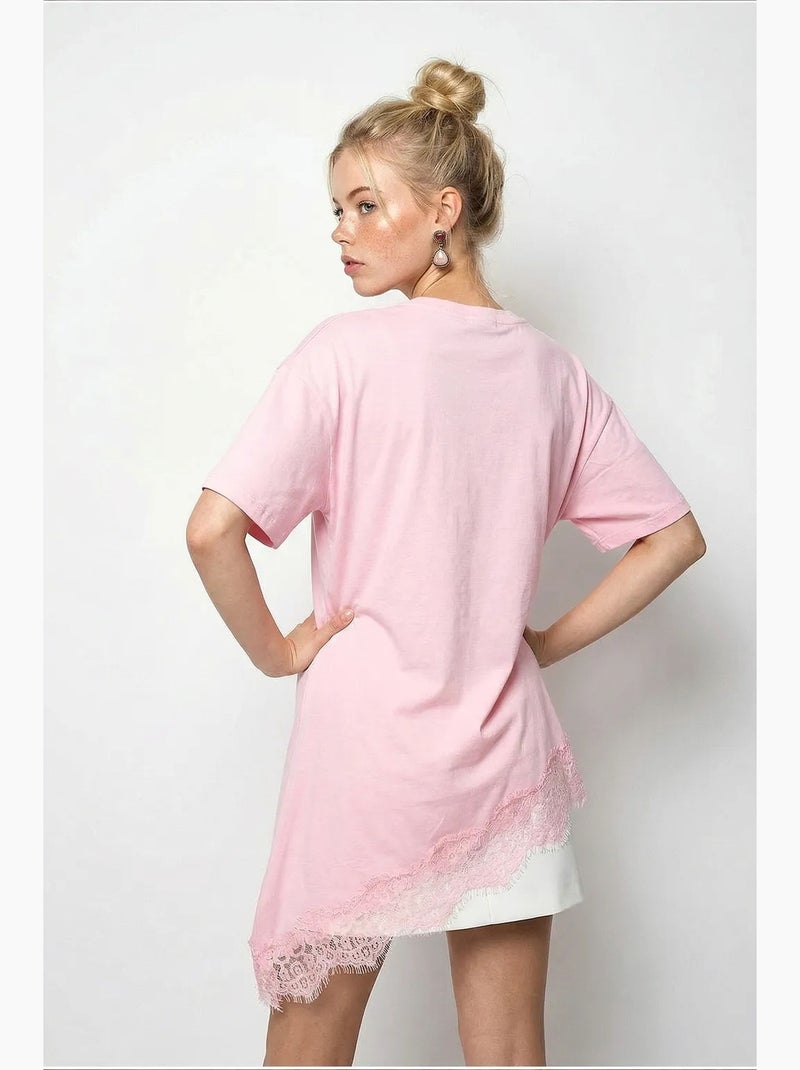 T-shirt feminina de poliéster e elastano lucci Rosa-claro - Kiabi