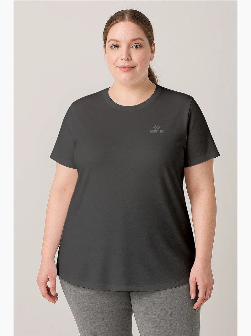 T-shirt feminina de poliéster e elastano tommy Azul Cinza Preto - Kiabi