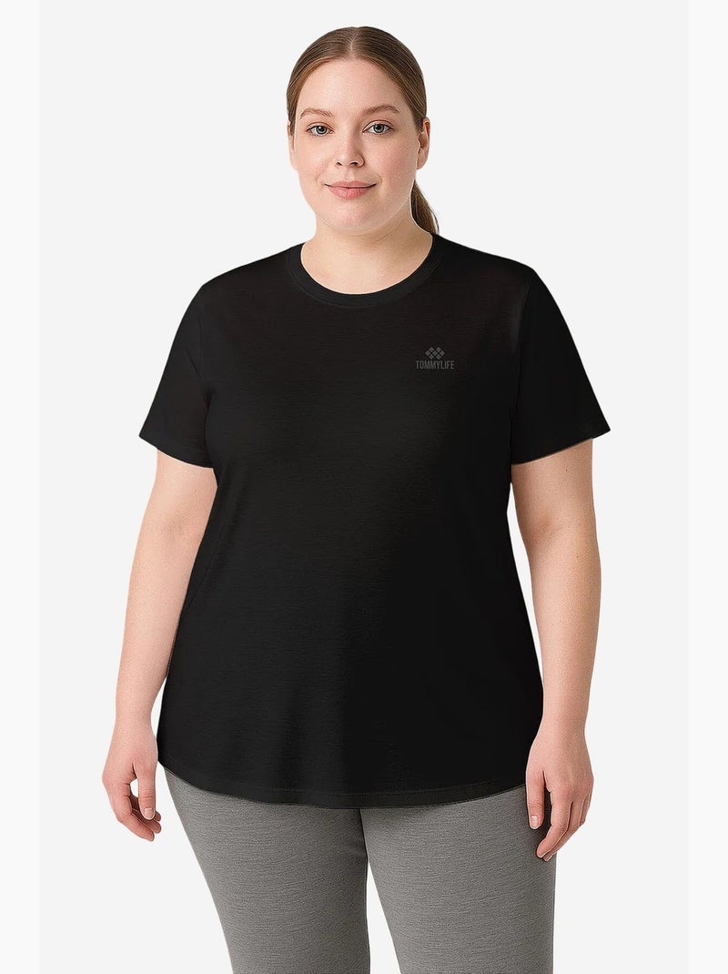 T-shirt feminina de poliéster e elastano tommy Branco Preto - Kiabi
