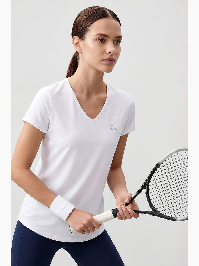 T-shirt feminina de poliéster e elastano tommy Branco - Kiabi