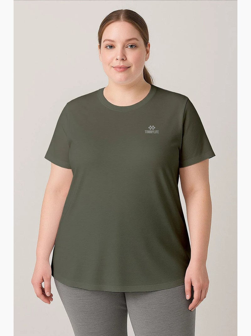 T-shirt feminina de poliéster e elastano tommy Cáqui - Kiabi