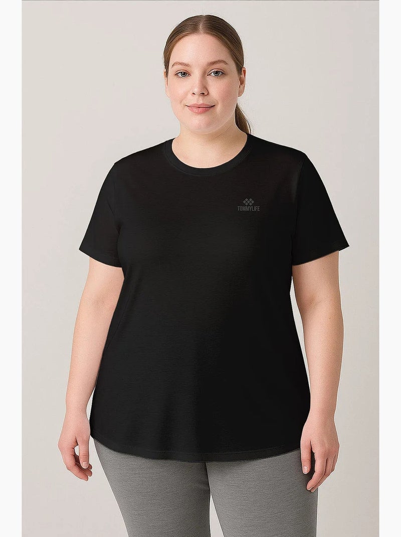 T-shirt feminina de poliéster e elastano tommy Preto Branco - Kiabi