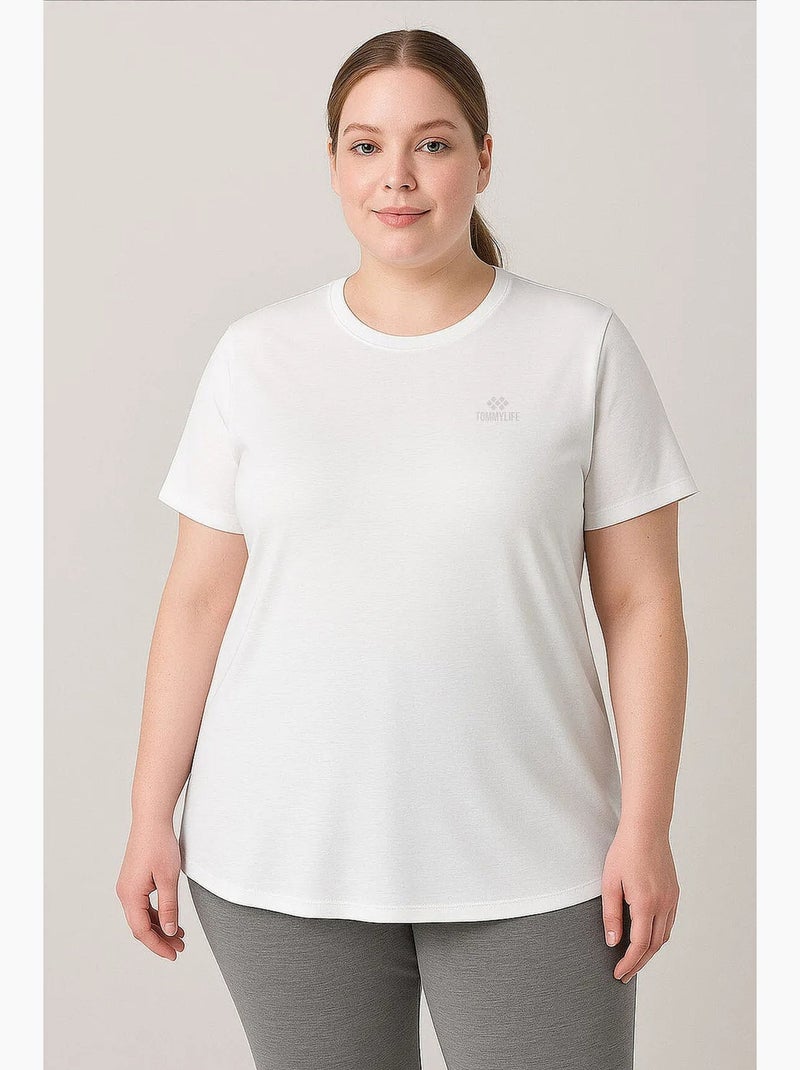 T-shirt feminina de poliéster e elastano tommy Preto Branco - Kiabi