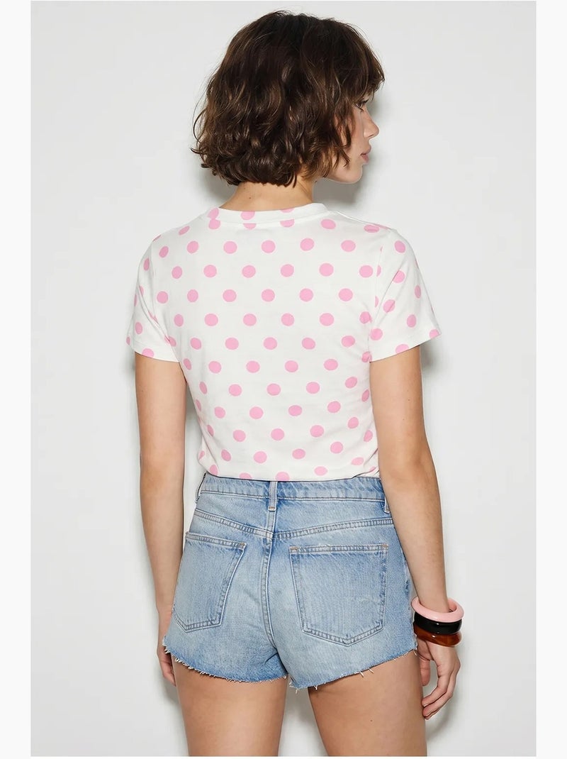 T-shirt feminina justa de bolinhas com gola careca lucci Rosa-pálido - Kiabi