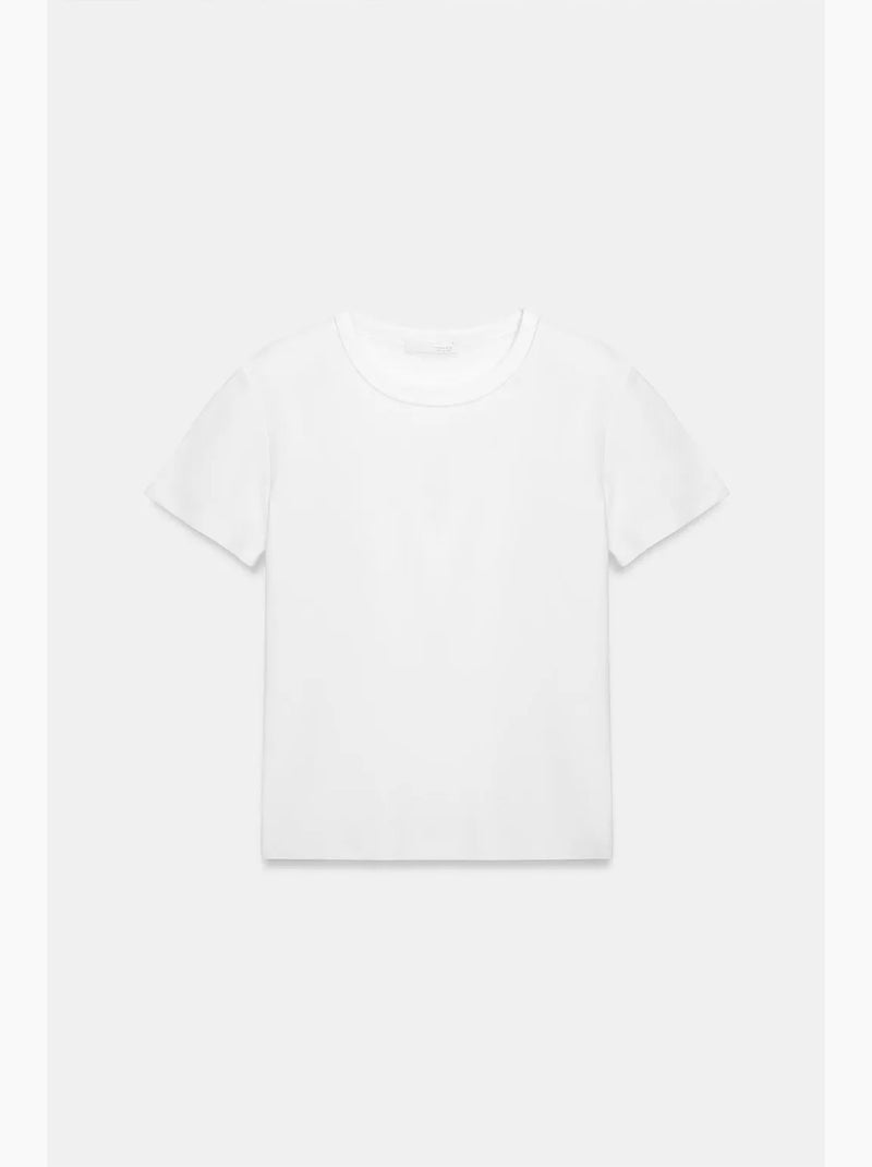 T-shirt feminina lisa com gola redonda dilvin Branco - Kiabi