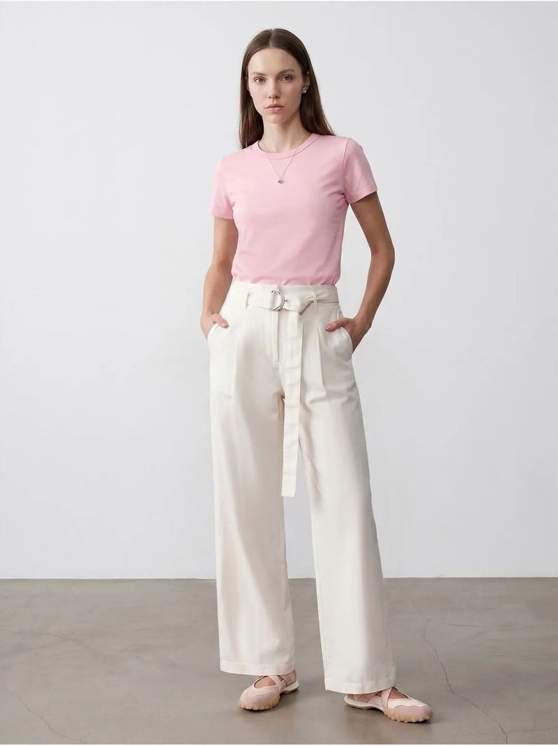 T-shirt feminina lisa com gola redonda dilvin Rosa doce - Kiabi