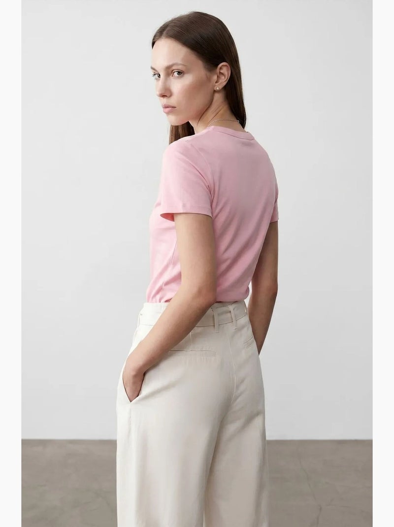 T-shirt feminina lisa com gola redonda dilvin Rosa doce - Kiabi
