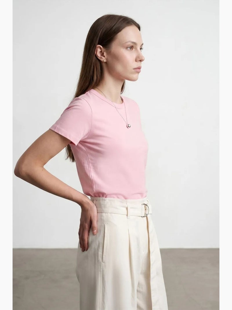 T-shirt feminina lisa com gola redonda dilvin Rosa doce - Kiabi