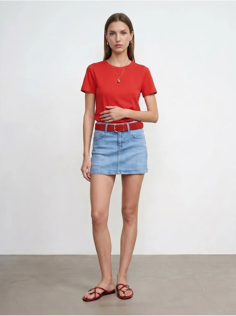 T-shirt feminina lisa com gola redonda dilvin Vermelho - Kiabi