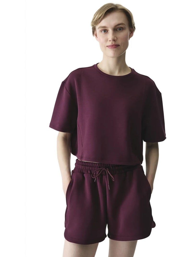 T-shirt feminina silky feel com pespontos penti Vermelho bordô - Kiabi