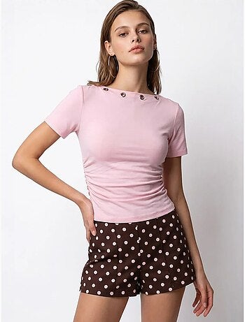 T-shirt feminina slim fit com decote barco mixray
