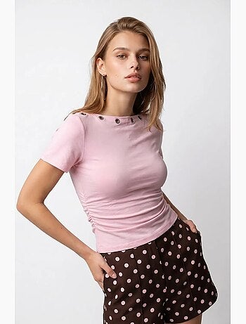 T-shirt feminina slim fit com decote barco mixray
