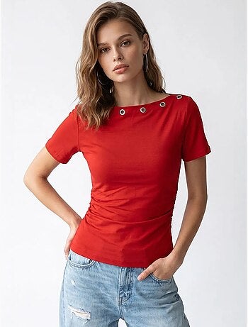 T-shirt feminina slim fit com decote barco mixray
