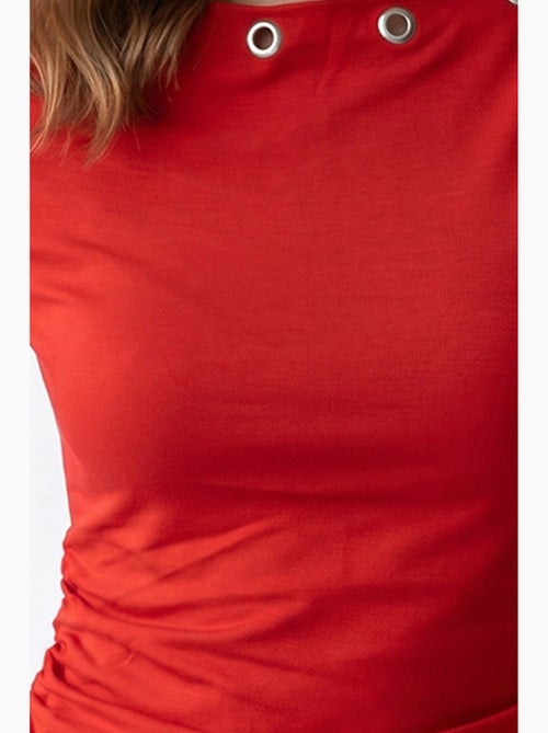 T-shirt feminina slim fit com decote barco mixray - Kiabi T-shirt feminina slim fit com decote barco mixray - Kiabi