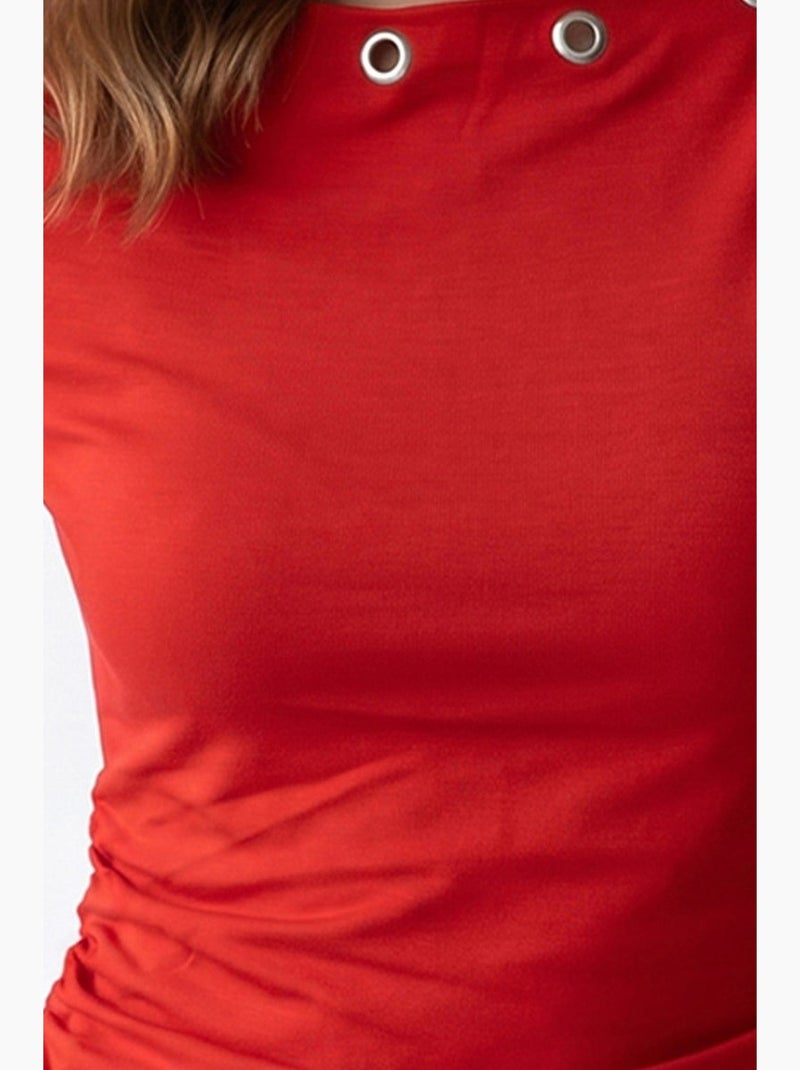 T-shirt feminina slim fit com decote barco mixray Vermelho - Kiabi