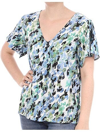 T-shirt Vero Moda Easy V-neck com Padrões Preto/Bege para Mulher