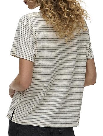 T-Shirt Feminina Vero Moda Karoline Branco/Azul Marinho