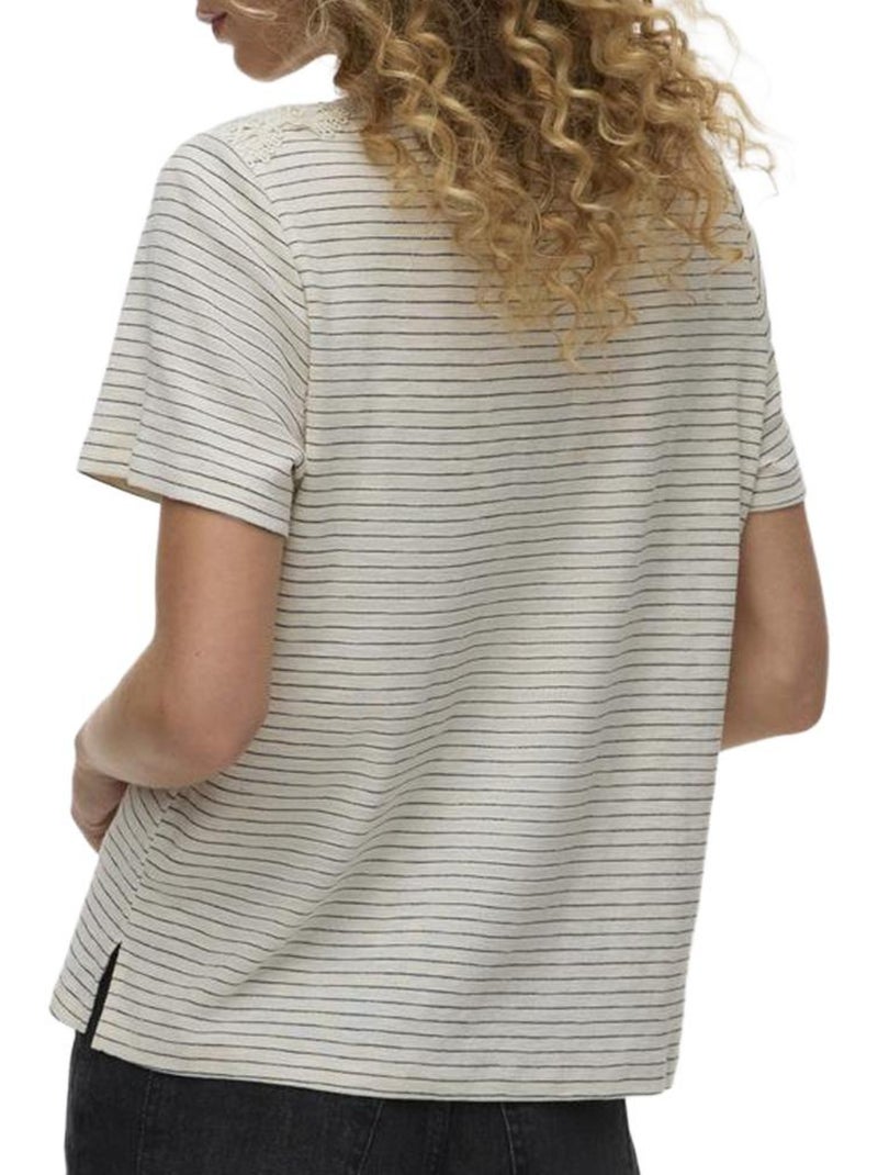 T-Shirt Feminina Vero Moda Karoline Branco/Azul Marinho Branco - Kiabi