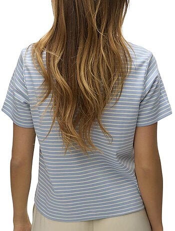 T-shirt feminina vero moda naima azul e branco