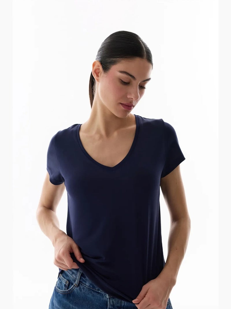 T-shirt feminino em modal penti Azul-marinho - Kiabi